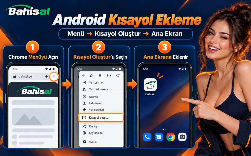 Android Chrome tarayıcısında mobil web sitesi kısayolu oluşturma adımları