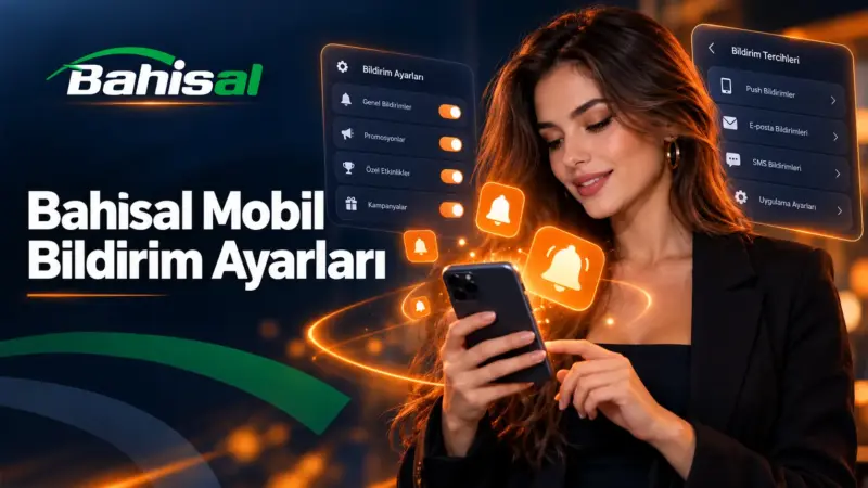 Bahisal mobil bildirim ayarlarını temsil eden telefon, bildirim simgeleri ve mobil teknoloji görseli.