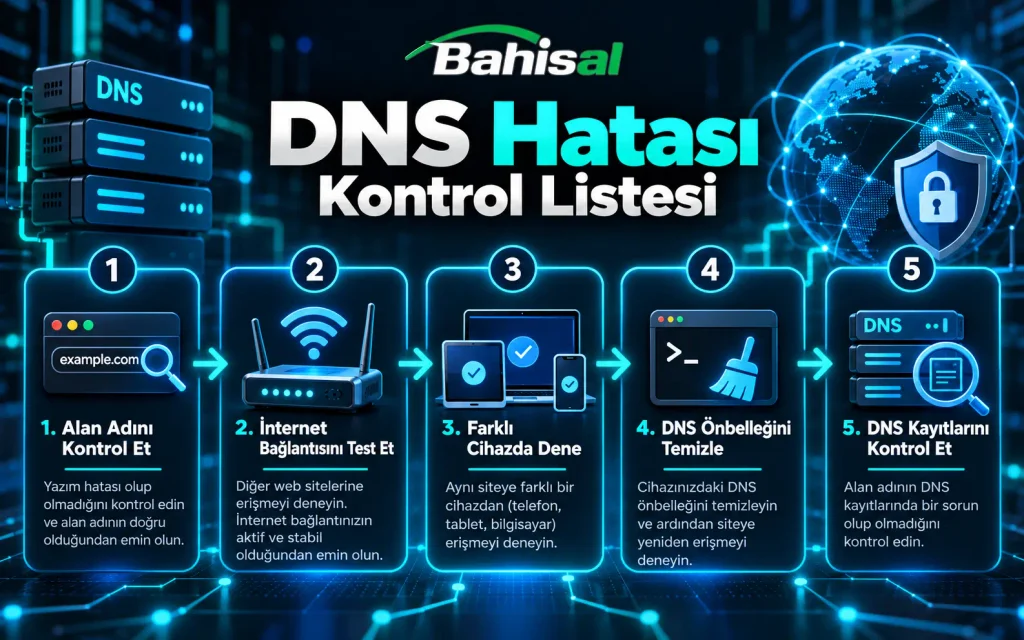 Bahisal DNS bağlantı hatasında uygulanacak kontrol ve sorun giderme adımları
