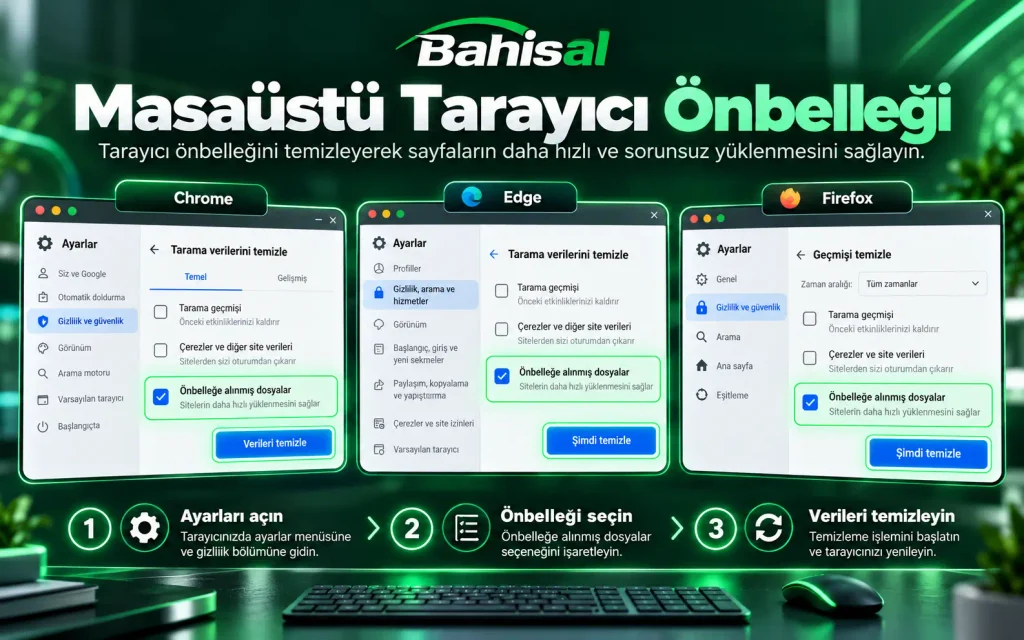 Masaüstü tarayıcıda önbelleğe alınmış dosyaları temizleme